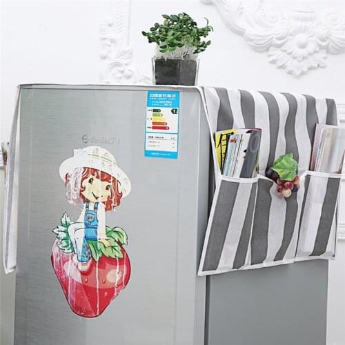 Plaid Refrigerator Dust Cover With Pocket Storage Bag Washing Machine Storage Bag Hanging Bags Home Appliance Cover