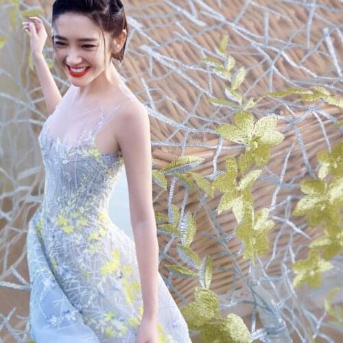 Beautiful Wedding Dress Lace Fabric One-piece Cloth Classic Mesh Embroidered Lace Fabric DIY Material Width 130cm 1yard