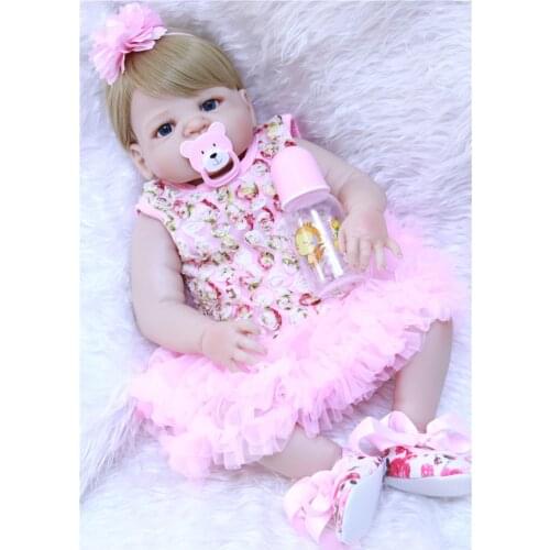 22" Fashion brand girl doll reborn full body silicone vinyl can enter water bath doll toys bebe gift reborn realista