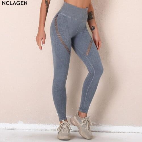 NCLAGEN Seamless Leggings Women Squat Proof High Waist Breathable Yoga Pants Running Elastic Hollow Active Fitness Sports Tights