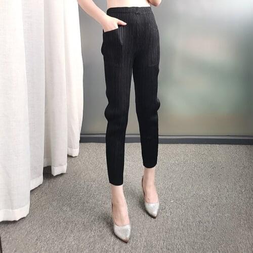HOT SELLING Miyake fashion solid pocket ankle-lenght pants IN STOCK