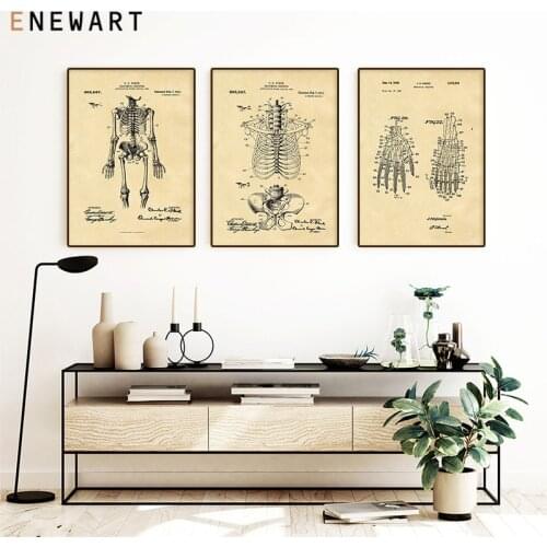 Human Anatomy Artwork Medical Wall Picture Vintage Skeleton Painting Canvas Body Education Poster Print Clinic Decoration