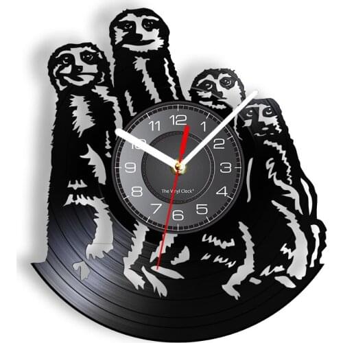 Lovely African Meerkat Vinyl Record Wall Clock Mongoose Dwarf Lemur Silent Watch Retro Timepieces Animal Lovers Home Decor