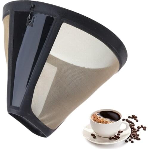 Reusable Coffee Filter 10-12 Cup Cone-Style Maker Machine Gold Mesh Handle Tool P15D