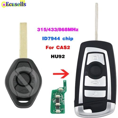 Modified Flip Car Remote Key Fob 315Mhz 433Mhz 868Mhz with ID7944 Chip for BMW CAS2 1 3 5 6 Series E93 E60 Z4 X5 X3 HU92 Uncut