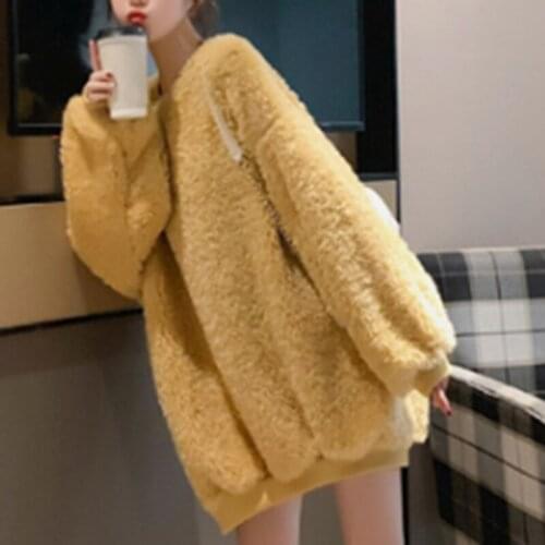 Fashion Coat Women Thicker Plush Fur Warm Soft Simple All-match Leisure Pullovers Womens Trendy Solid Sweatshirts Over Size