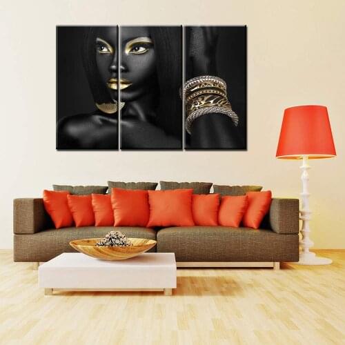 Wall Art Golden Beauty Black Woman Girl Posters Canvas Painting for Living Room Hallway Bedroom Bathroom Decor Dropshipping