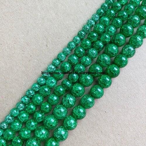 Natural Stone Dark Green Color Dyed Snow Cracked Crystal Round Loose Beads 15" 4 6 8 10 12MM Pick Size For Jewelry Making DIY