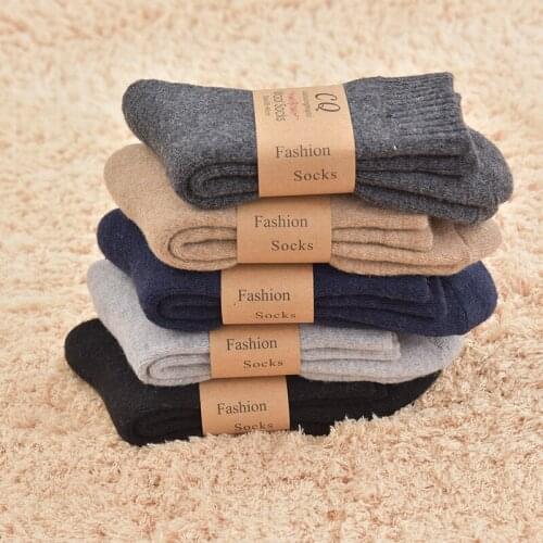 S016A Breathable thick wool winter warm Sweat-Absorbent Black brown grey Socks Deodorant Business Men outdoor sport Socks Pack