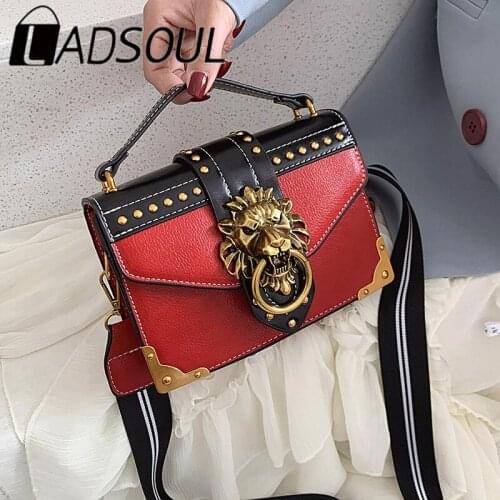 2021 New Female Fashion Retro PU Handbags Crossbody Bags Totes Woman Metal Lion Head Shoulder Purse Small Square Messenger Bag