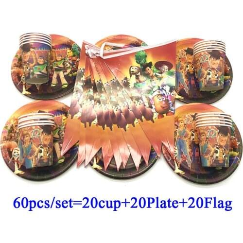 Toy Story Birthday Theme Disposable Party Tableware For Boys Birthday Decoration Banner Flag Toy Story4 Party Supplies Plate Cup