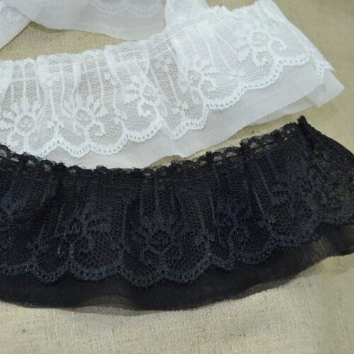 Wholesale Price! 6cm White/Black ChiffonLace Trims Embellished Ruffled Lace Trim Diy Sewing Garment Trims