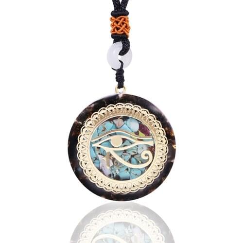 Egyptian Gods Power Eye Necklace Eye Of Horus Amulet Symbol Pendant Orgone Energy Crystal Obsidian Necklace For Women And Men