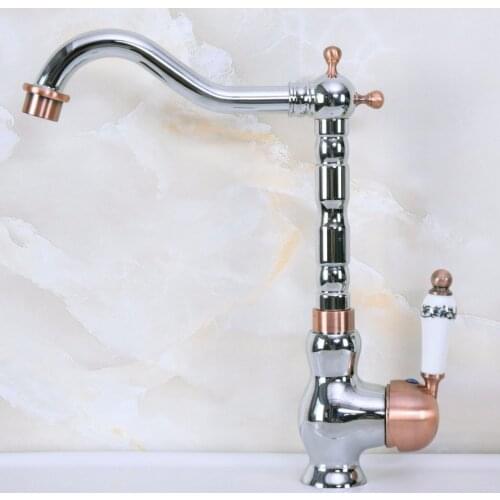 Polished Chrome Antique Red Copper Brass Single Handle One Hole Bathroom Basin Kitchen Sink Swivel Spout Faucet Mixer Tap mnf911