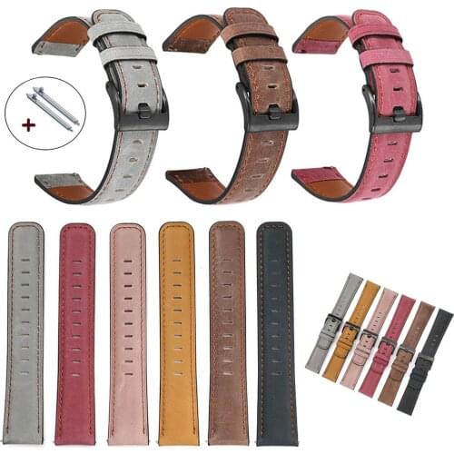 20mm 22mm Oil Wax Genuine Leather Strap For Samsung Galaxy Watch 3 Active 2 40mm 44mm Gear S3 Watch Band for Huawei GT2 Belt