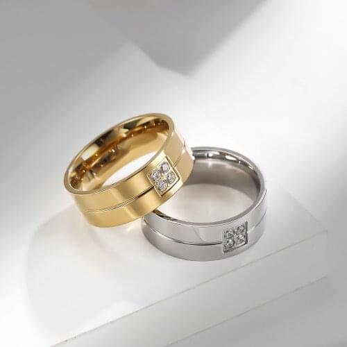 Wedding Ring New Golden Stainless Steel Cz Stone Wedding Couple Ring Ladies Men Lover Anniversary Jewelry Gift