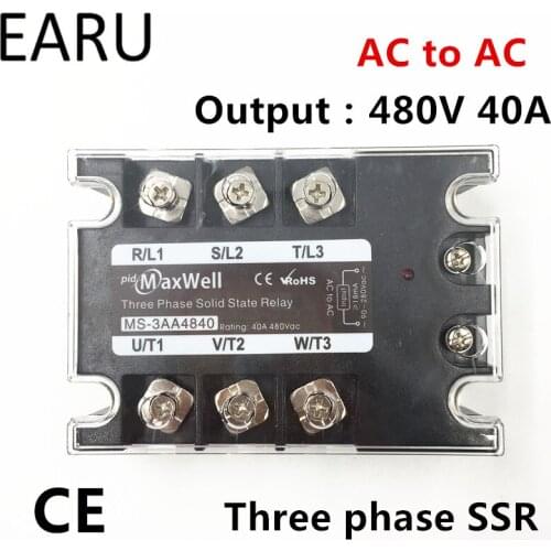 TSR-40AA SSR-40AA Three Phase Solid State Relay AC90-280V Input Control AC 30~480V Output Load 40A 3 Phase SSR High Power AA4840