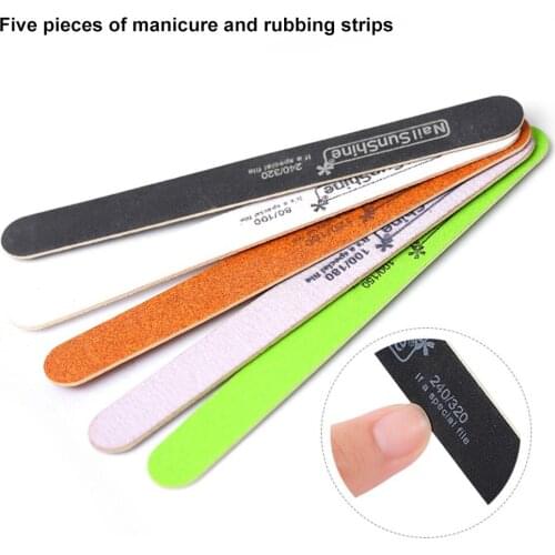 Ultra-thin Scrub Shaped Polished Wood Chips Nail Polished Manicure Double-sided Scythe Polishing Strip 5 Pack