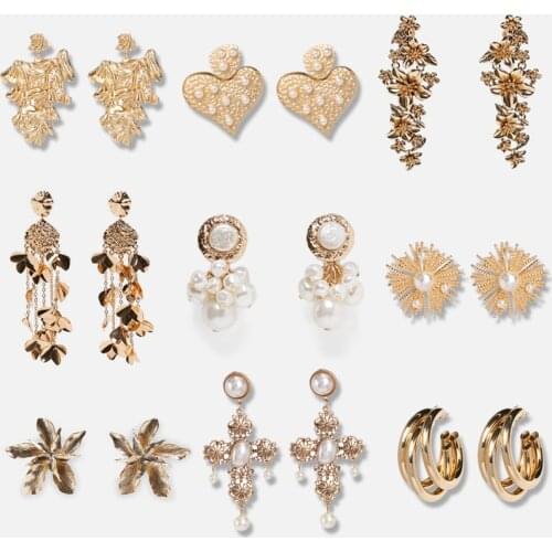 Wholesale JUJIA Vintage Gold za Drop Dangle Earrings For Women Simulated Pearl Big Earrings Statement Metal Jewelry