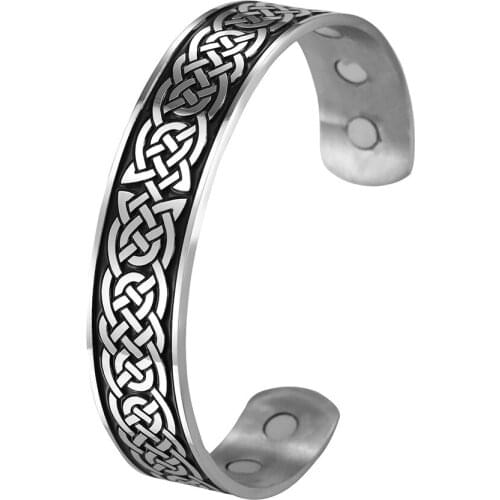 Teamer Vintage Magnetic Open Cuff Bangle Irish Knot Celtics Knots Viking Stainless Steel Bracelets Jewelry Gift for Women Men