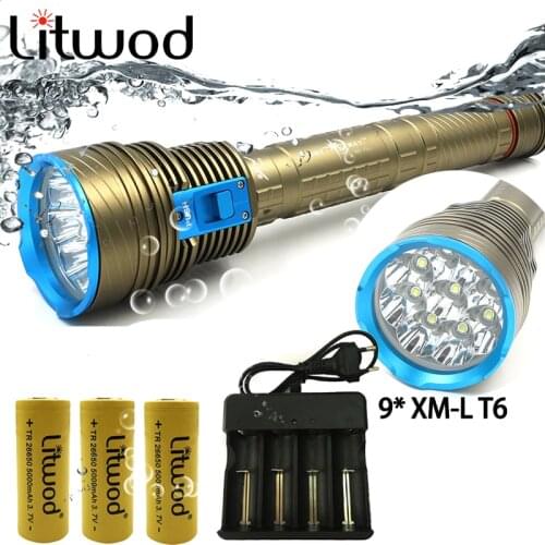 DX9 IPX8 Waterproof Professional Powerful Super bright Led Scuba Diving Flashlight Diver Light 26650 Battery Underwater 200m