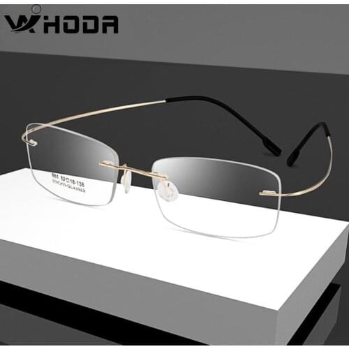 WIHODA Screwless Titanium Alloy Rimless Glasses Frames, Prescription Myopia&Hyperopia Optical Glass Frame Square Frameless F861