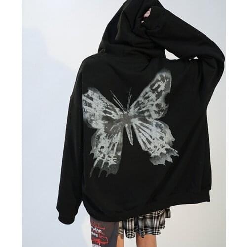 Butterfly Print Coat Autumn Zip-up Long Sleeve Sweatshirt Gothic Punk Style Hoodies Y2k Women Jacket Hip Hop Harajuku Streetwear