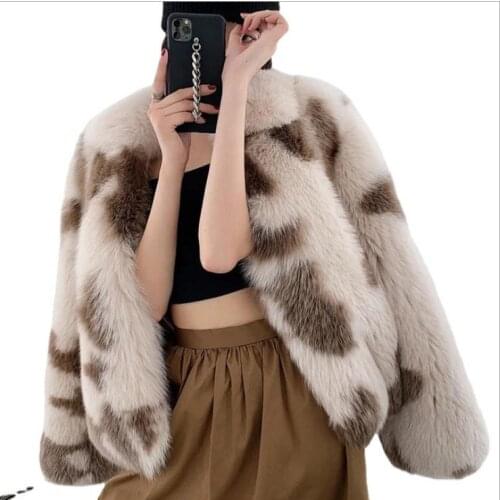 Women Imitation Lamb Fur Coat Winter Autumn Mixed Color Warm Fake Fur Outwear Italian Style Elegant Female Faux Fur Jacket J3564