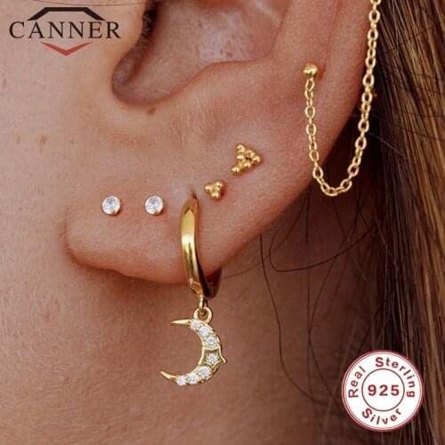 CANNER Hoop Earrings Silver 925 for Women Gold Moon Pearl Huggie Hoops Earrings With Zircon CZ Minimalist Jewelry aretes