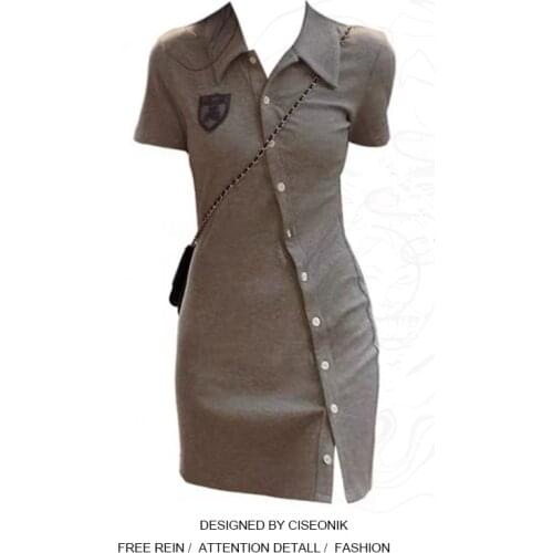 Dress women slim polo collar thin short sleeve summer 2021 new style split hip short skirt fashion