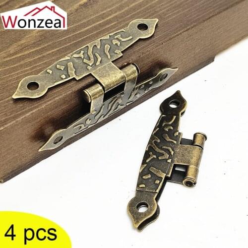 4Pcs Antique Vintage Cabinet Door Luggage Hinges Jewelry Boxes Vintage Old H Hinges Furniture Decoration With Screw 65*36mm