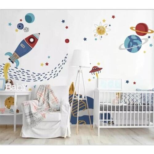 Beibehang 3d wallpaper murals custom photo home decor living room bedroom hand-painted children cartoon space rocket mural