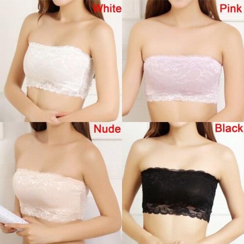 4 Colors Strapless Safety Bra Anti Emptied Bandeau Top Women Stretch Lace Tube Top