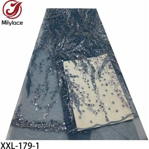 African Beaded Tulle Lace Fabric High High Quality Lace Material Net French Embroidery Nigeria Lace Fabric with Sequins XXL-179