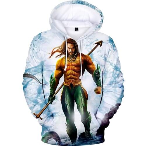 Aquaman Hoodie Fashion Casual Film Print Hoodies Men Boys Autumn Loose Hoodie Streetwear Hip Hop Personality Hooded Sweatshirts