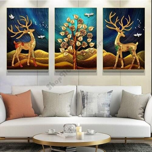 5D Diamond Embroidery Gold Get rich tree and elk Art Diamond Painting Square Round DIY Rhinestones New Arrival Handmade GG4935