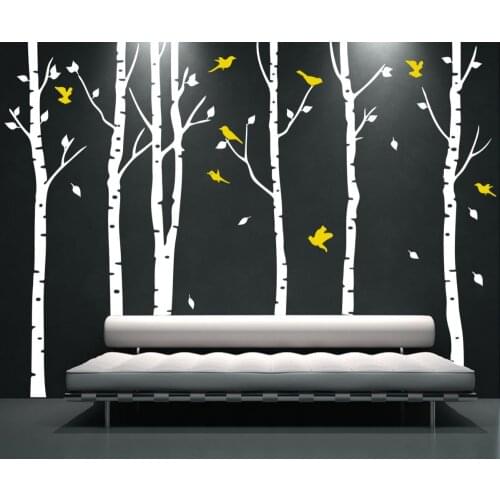 Big size XL 6 trees and 11 birds Tree Wall Sticker Bird Vinyl Wall Decals Coulful Wall Stickers Home Decor Living Room D502