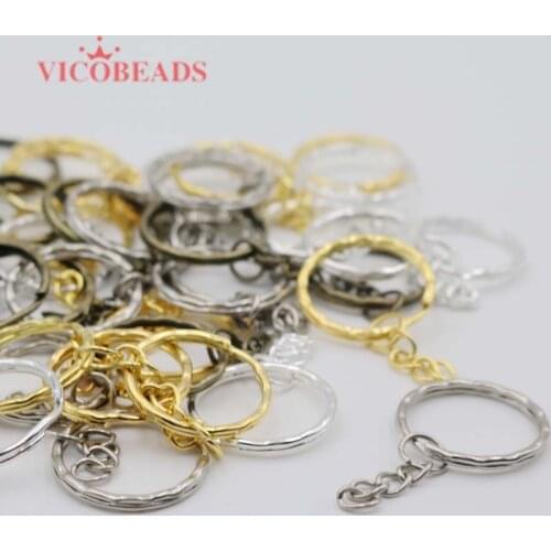 20pcs 25mm Polished Silver Color Keyring Key chain Split Ring with Short Chain Key Rings Women Men DIY Key Chains Accessories