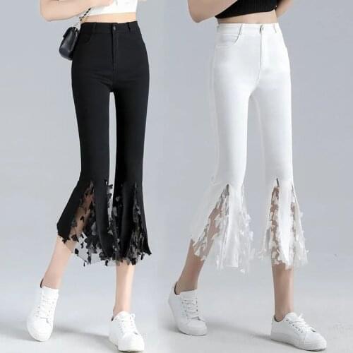 2021 Summer Lace High Waist Thin Stretch Pants Women Fashion High Quality Casual Slim Fit Sexy Trousers Plus Size Hot Selling