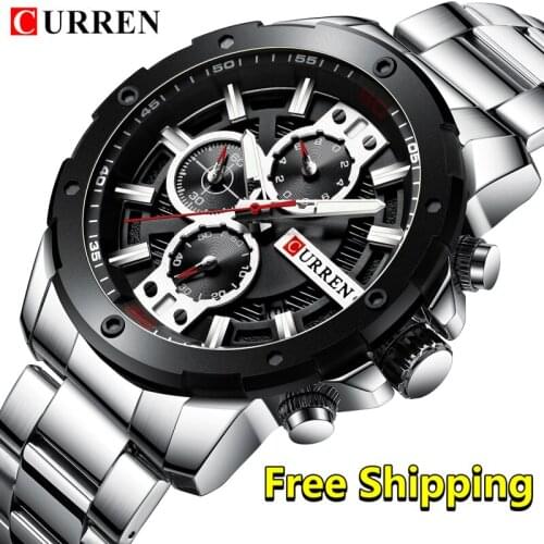 Mens Watches Top Brand Luxury Curren Business Stainless Steel Mens Wristwatch Clock Chronograph Watch Men Reloj Hombre 2019