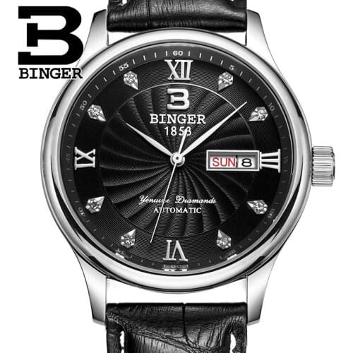 Switzerland NEW Fashion Mens Watch Luxury brand clock BINGER Quartz Male Wristwatches Genuine Leather strap Waterproof B603B-9