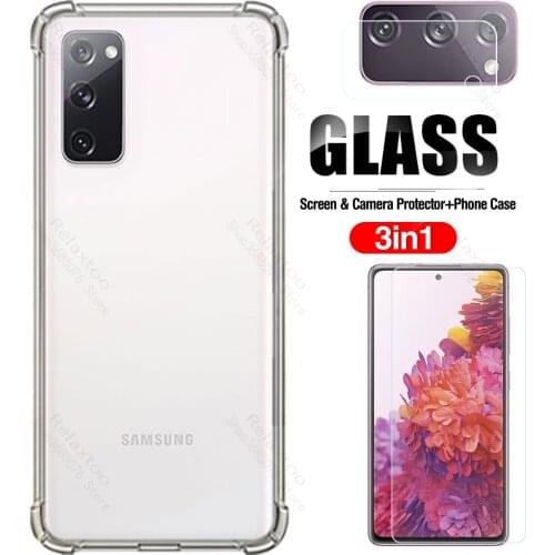 3in1 case protective glass for samsung s20 fe fan edition Tempered Glass lens screen s20fe Protector safe film phone case cover