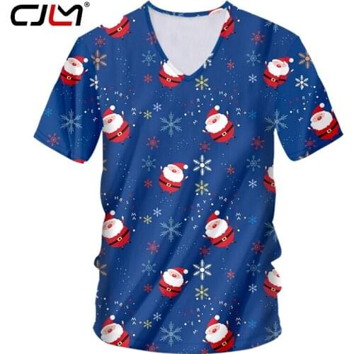 CJLM Mens New 3D Printed Santa Claus Best Selling T Shirt 6XL Personality Large Size Christmas V-Neck Tshirt