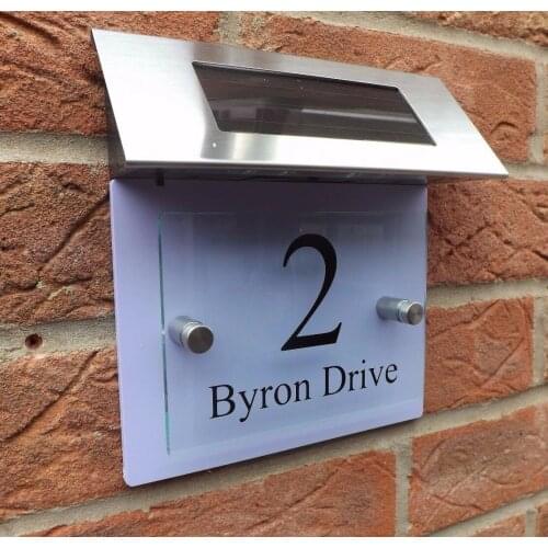 DIY House Number MODERN House Number HOUSE SIGN PLAQUE DOOR NUMBER STREET GLASS ACRYLIC LILAC SOLAR LIGHT