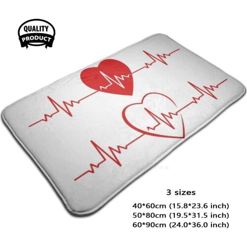 Heart Cardiogram Door Mat Foot Pad Home Rug Heart Cardiogram Heartbeat Pulse Ecg Love Ekg Health Medicine Beat Life Care Red