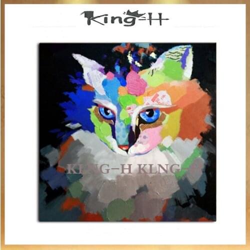 El gato lleva el sombrero de Navidad pintura al óleo en lienzo pared moderna decoración de la habitación sin marco y con el mejo