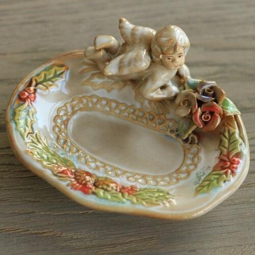 European Pastoral Village Angel Home Furnishing Bathroom Supplies Fruit saucer Ceramic Dish Soap Box Sushi dish Small plate gift