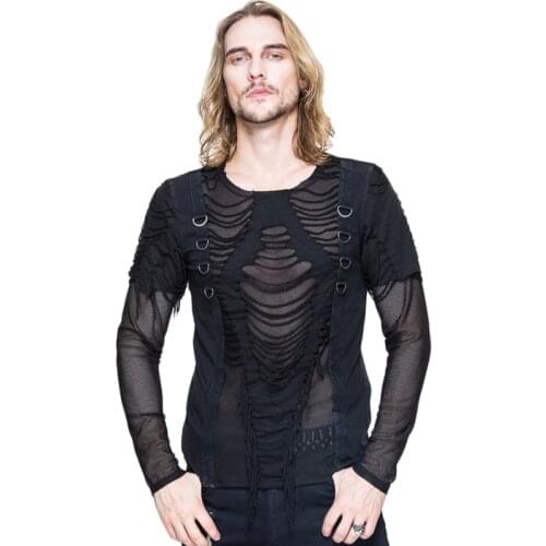 Steampunk Gothic Casual Long Sleeve Men T-shirt High Quality Solid Cotton Fitness Male Top Shirt Black T Shirt