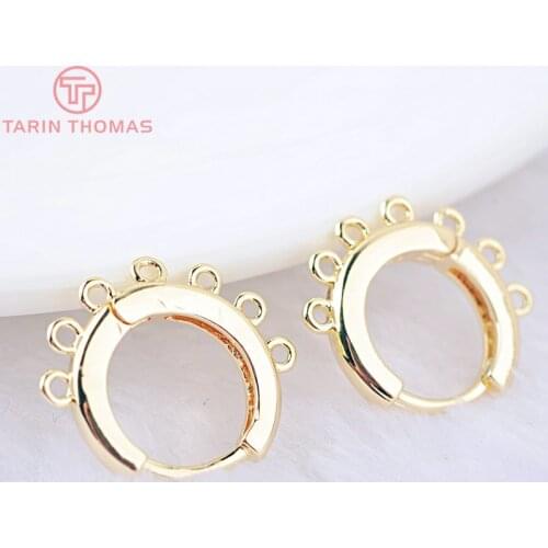 6PCS 16x15MM 24K Gold Color Brass Round Earrings Hoop with Hanging Hole Earring Clip High Quality DIY Jewelry Making Findings