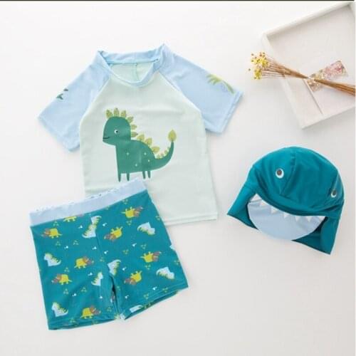 Kids Baby Boys Swimwear Fashion Children 2-7Y Boy Swimming Bathing Swimsuit Tops+Pants+Cap 3Pcs Baby Boys Clothes Sunscreen Set